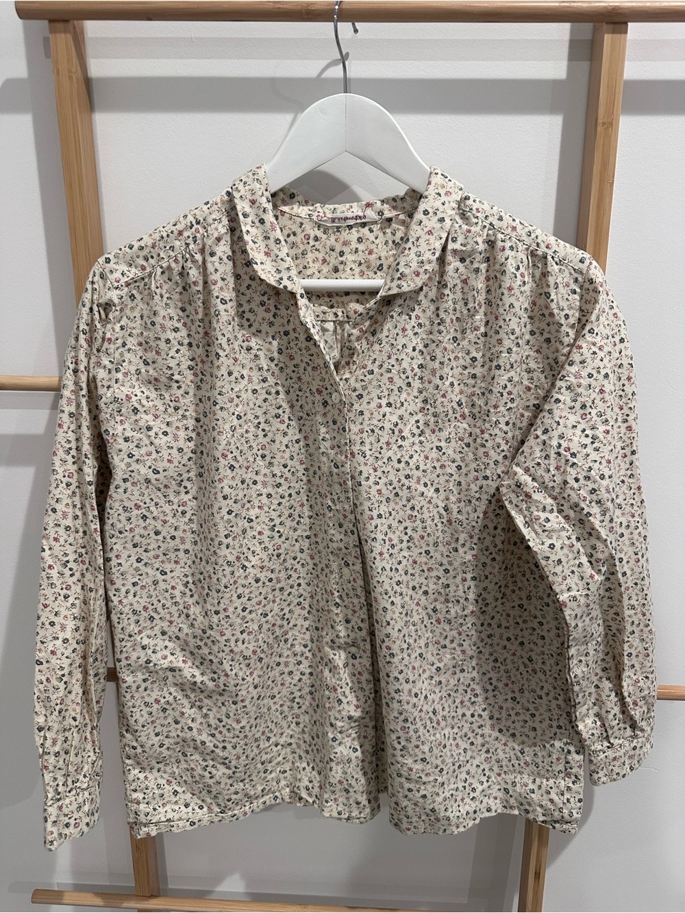 Vintage Cream Floral Button-Down Shirt